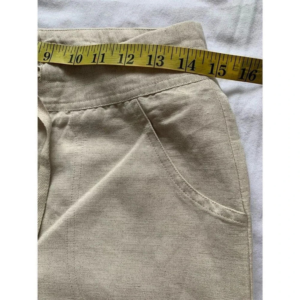 Coldwater Creek Womens Wide Leg Pants 4 Beige Linen Rayon Drawstring Casual